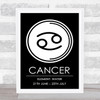 Zodiac Star Sign Black & White Symbol Cancer Wall Art Print