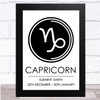 Zodiac Star Sign White & Black Symbol Capricorn Wall Art Print