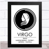 Zodiac Star Sign White & Black Traits Virgo Wall Art Print