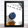 Birds On Wire Watercolour Navy And Orange Floral Wall Art Print