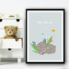 Hello Little One Cute Bear Sleeping Floral Personalised Wall Art Print