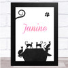 Chalk Multiple Cats On House Any Name Personalised Wall Art Print