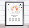 Teacher Who Brings Magic Watercolour Rainbow Stars Personalised Wall Art Print