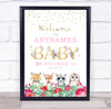 Forest Babies Rose & Gold Welcome Baby Shower Personalised Event Party Sign