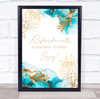 Refreshments Watercolour Teal Blue Turquoise Gold Floral Personalised Party Sign