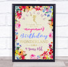 Birthday Wonderland Fairy Floral Border Personalised Event Party Decoration Sign Birthday Wonderland Fairy Floral Border Personalised Event Party Decoration Sign