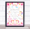 Pretty Pink Unicorn And Rainbows Welcome Birthday Personalised Event Party Sign