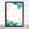 Guest Book Watercolour Teal Blue Turquoise Gold Floral Personalised Party Sign