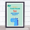 Blue Dinosaur Smile Birthday Personalised Event Occasion Party Decoration Sign