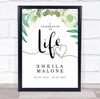 Watercolour Green Wreath A Celebration Of Life Funeral Personalised Event Sign