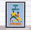 Cartoon Couples Stretch Work Out Gym Area Room Personalised Wall Art Sign
