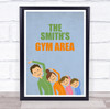 Cartoon Family Stretch Work Out Gym Area Room Personalised Wall Art Sign