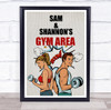 Comic Style Couple Gym Area Work Out Gym Room Personalised Wall Art Sign