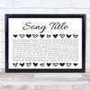Landscape Row Of Hearts Black & White Any Song Lyric Personalised Music Print