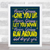 Rick Astley Never Gonna Give You Up Yellow Pink Typography Music Song Lyric Wall Art Print