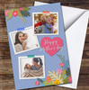 Your Photo Pink Heart And Flowers Personalised Mother's Day Card