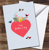 Birds And Flowers Red Heart Blue Personalised Mother's Day Card
