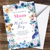 Mum Blue Butterfly Flowers Personalised Mother's Day Card