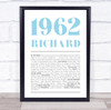 1962 Minimal Any Age Any Year You Were Born Birthday Facts Personalised Print