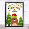 Personalised First Christmas Bear With Hat Event Sign Print