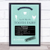 Tooth Fairy Check List Teal Personalised Certificate Award Print