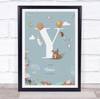 New Baby Birth Details Christening Nursery Woodland Animals Initial Y Gift Print