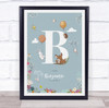 New Baby Birth Details Christening Nursery Woodland Animals Initial B Gift Print