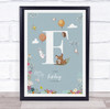 New Baby Birth Details Christening Nursery Woodland Animals Initial F Gift Print