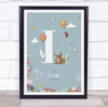 New Baby Birth Details Christening Nursery Woodland Animals Initial L Gift Print