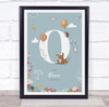 New Baby Birth Details Christening Nursery Woodland Animals Initial O Gift Print