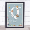 New Baby Birth Details Christening Nursery Woodland Animals Initial Q Gift Print