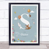 New Baby Birth Details Christening Nursery Woodland Animals Initial S Gift Print