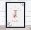 Pink Initial I Watercolour Flowers Baby Birth Details Nursery Christening Print