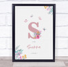 Pink Initial S Watercolour Flowers Baby Birth Details Nursery Christening Print
