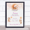 New Baby Birth Details Christening Nursery Bears Moon Stars Keepsake Gift Print