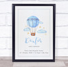 New Baby Birth Details Christening Nursery Blue Air Balloon Keepsake Gift Print