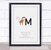 New Baby Birth Details Christening Nursery Initial M Monkey Keepsake Gift Print