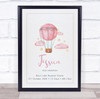 New Baby Birth Details Christening Nursery Pink Air Balloon Keepsake Gift Print