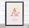 Pink Baby Girl Elephant Initial A Baby Birth Details Nursery Christening Print