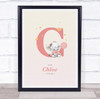 Pink Baby Girl Elephant Initial C Baby Birth Details Nursery Christening Print