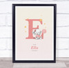 Pink Baby Girl Elephant Initial E Baby Birth Details Nursery Christening Print