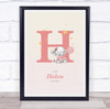 Pink Baby Girl Elephant Initial H Baby Birth Details Nursery Christening Print