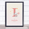 Pink Baby Girl Elephant Initial I Baby Birth Details Nursery Christening Print