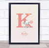 Pink Baby Girl Elephant Initial K Baby Birth Details Nursery Christening Print