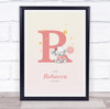 Pink Baby Girl Elephant Initial R Baby Birth Details Nursery Christening Print