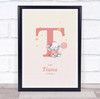 Pink Baby Girl Elephant Initial T Baby Birth Details Nursery Christening Print