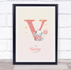 Pink Baby Girl Elephant Initial V Baby Birth Details Nursery Christening Print