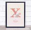 Pink Baby Girl Elephant Initial X Baby Birth Details Nursery Christening Print