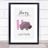 New Baby Birth Details Christening Nursery Initial H Hippo Keepsake Gift Print