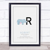 New Baby Birth Details Christening Nursery Initial R Rhino Keepsake Gift Print